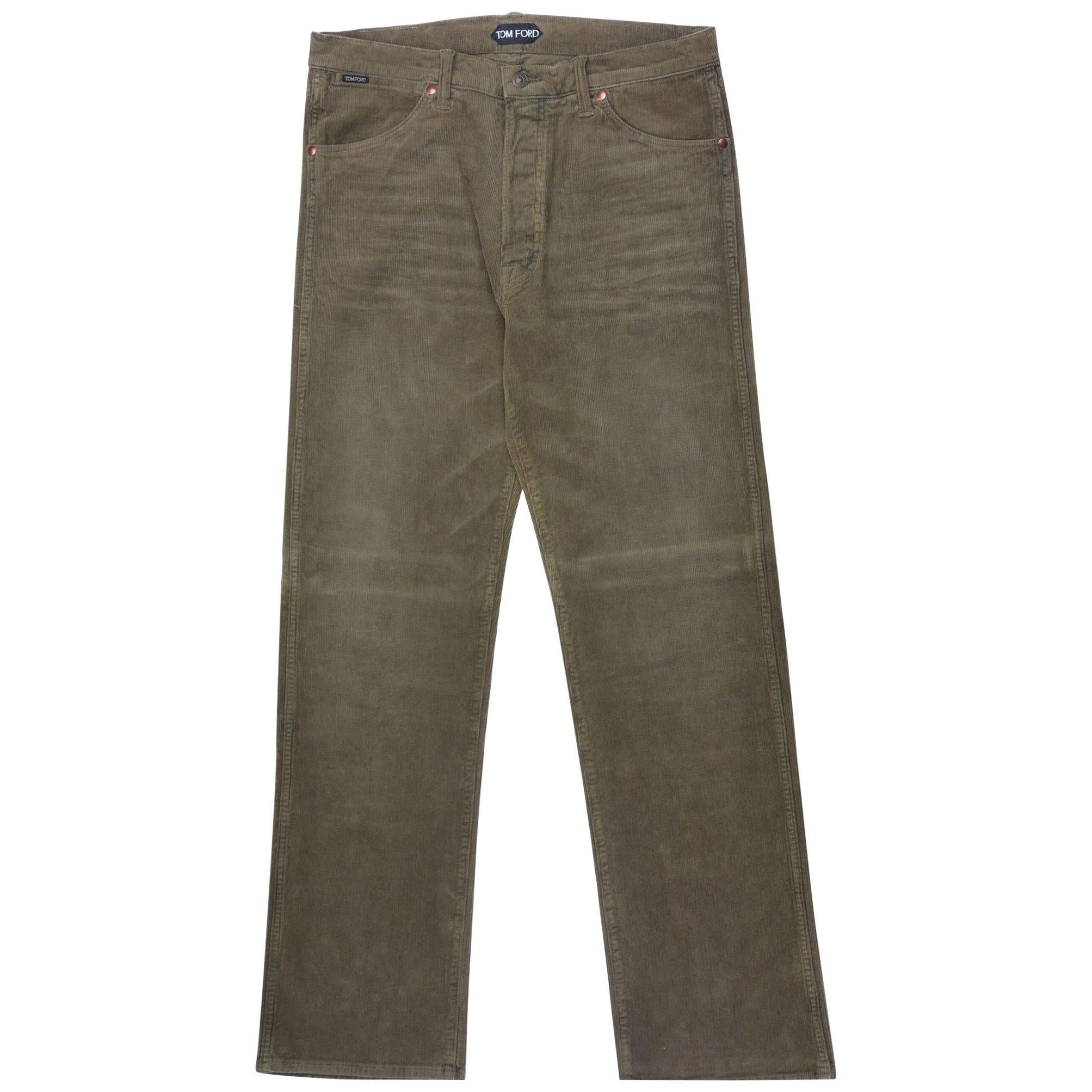Tom Ford Men's Dark Brown Corduroy Loose Fit Jeans For Sale