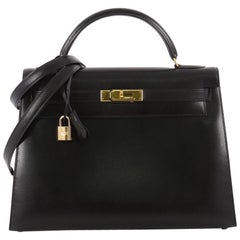 Hermes Kelly Handbag Black Box Calf with Gold Hardware 32 Hermes Kelly Handbag Black Box Calf with Gold Hardware 32