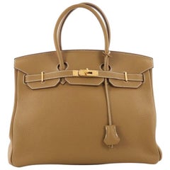 Hermes Birkin Handbag Kraft Brown Clemence with Gold Hardware 35