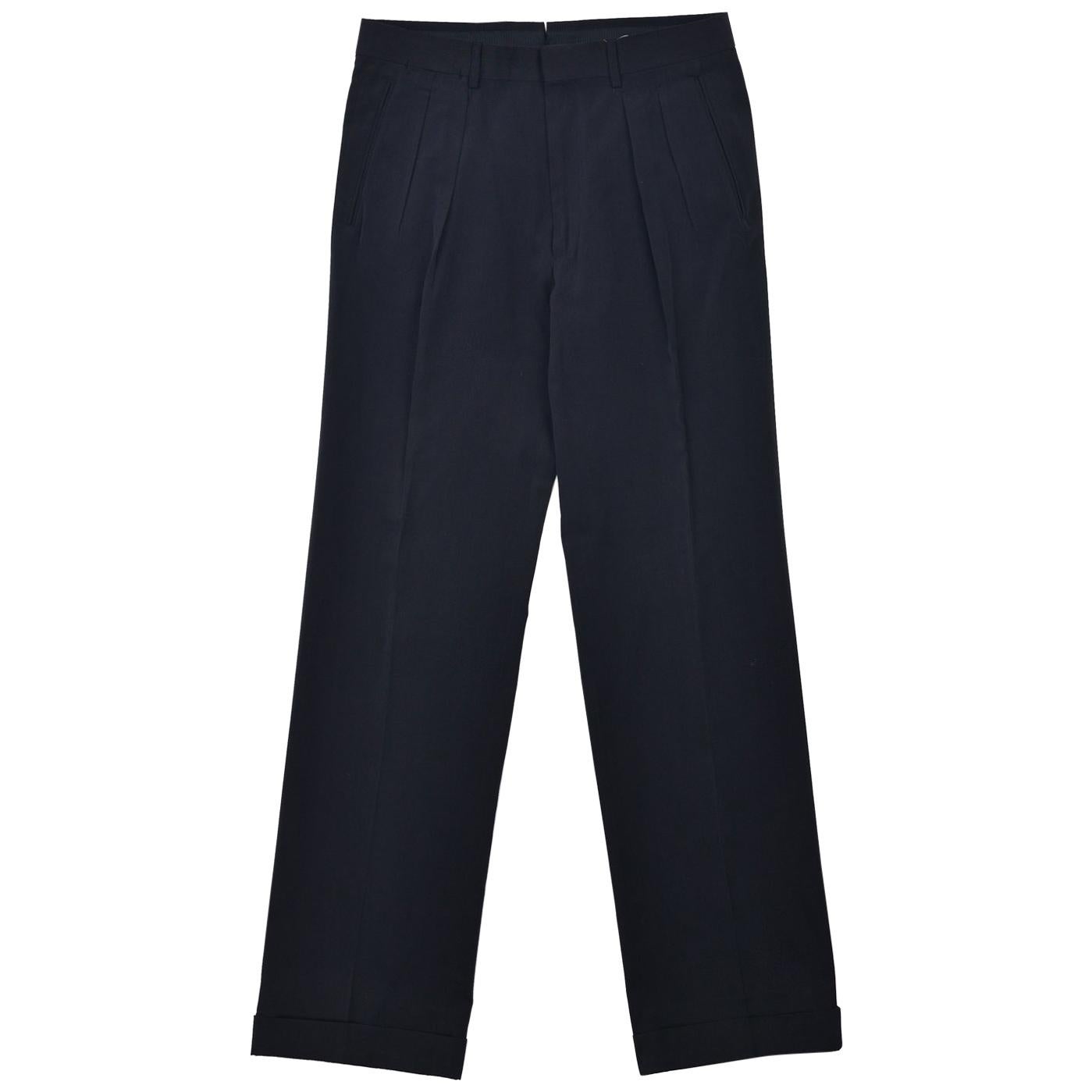 Tom Ford Men Navy Blue Silk Pleat Straight Trouser For Sale