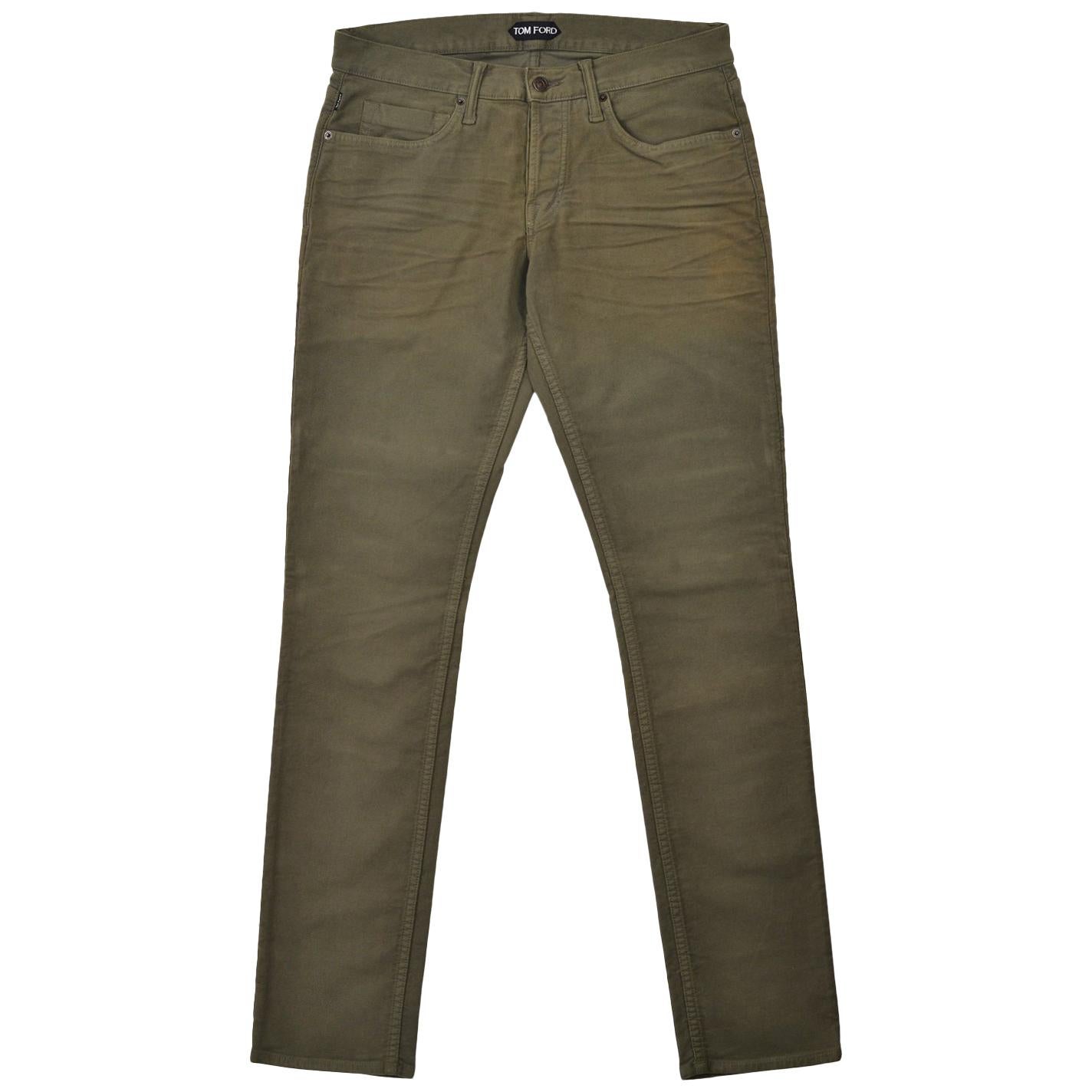 Tom Ford Men's Light Olive Green Cotton Slim Jeans For Sale