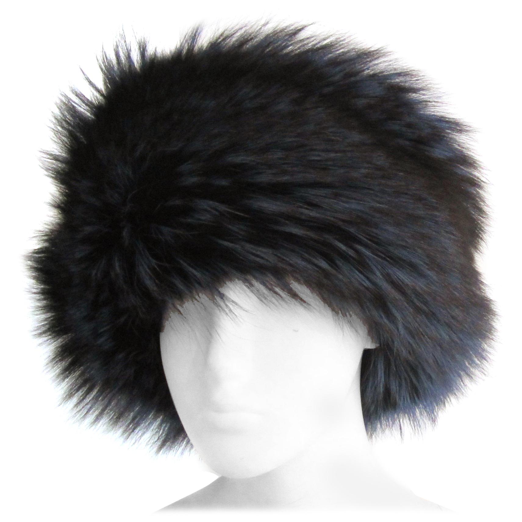 Blue Fox & Leather Hat, Never worn- Lafuria  For Sale