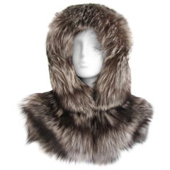 Silver tipped Fox Fur Hooded Shrug Capelet ONE size 