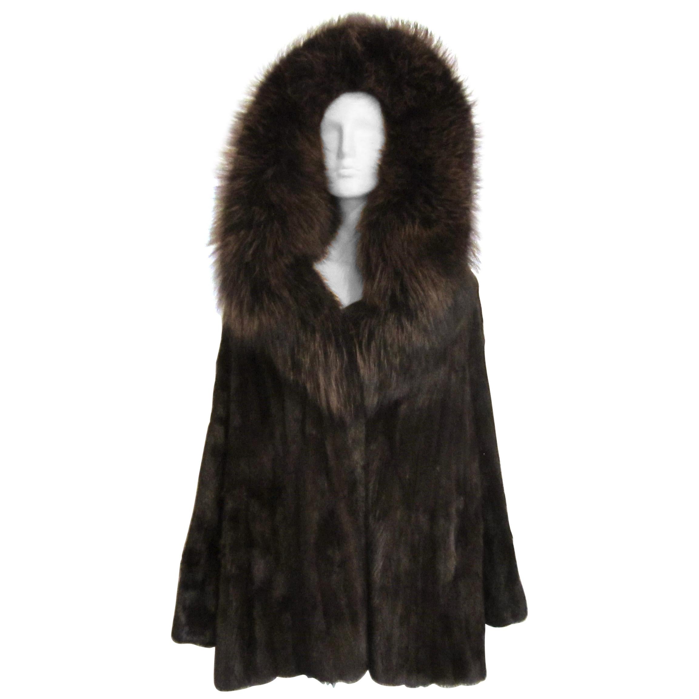 Stunning Mink Coat  w/ Oversized Fox Collar Hood -Jacket 
