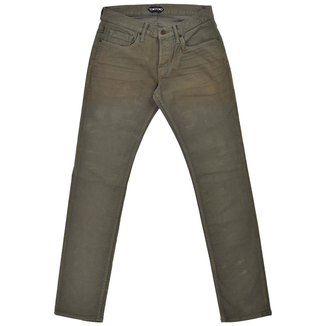 Tom Ford Mens Light Olive Green Straight Fit Jeans For Sale