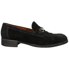 Vintage Gucci Black Suede Silver Horsebit Loafers