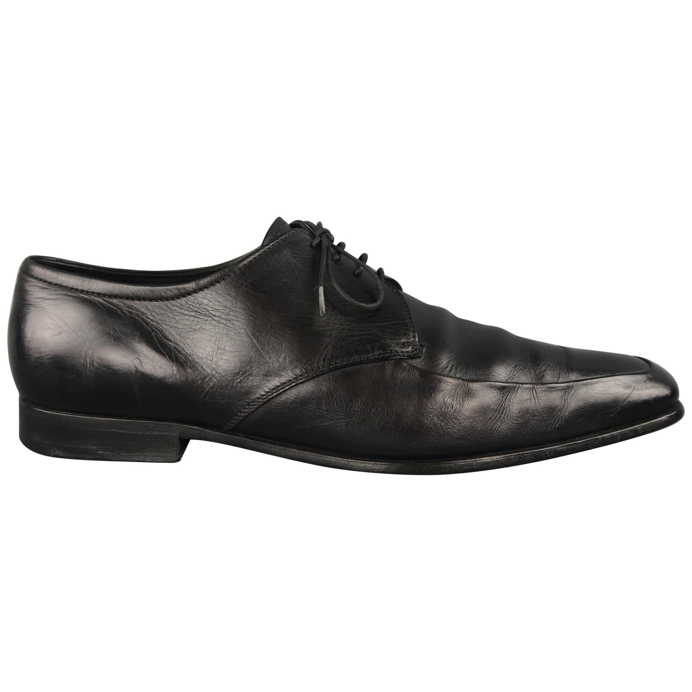 Prada Dress Shoes - Black Leather Apron Toe Lace Up 