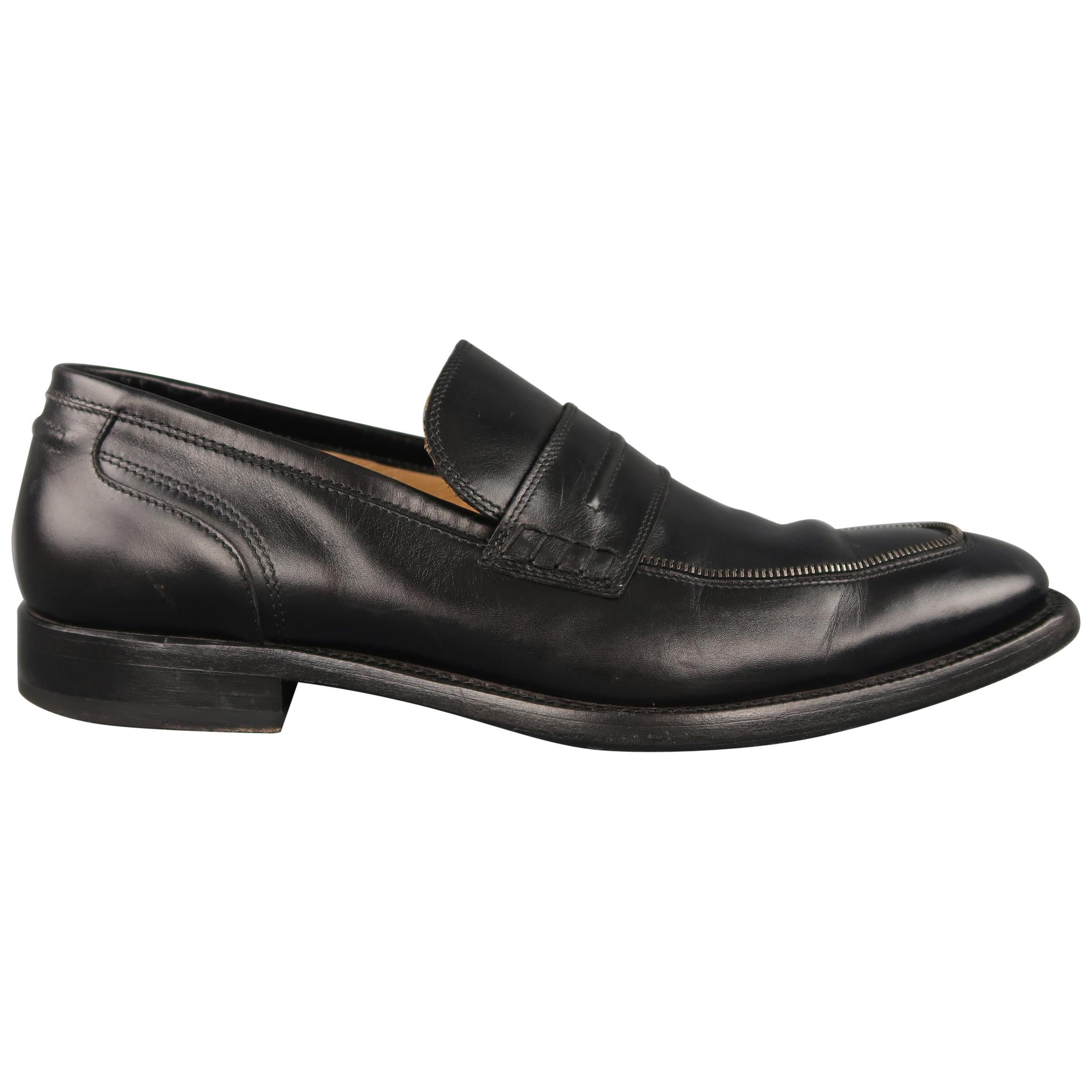 Neil Barrett Loafers - Black Solid Leather Zipper Piping Shoes