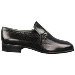 Vintage Moreschi Dress shoes - Black Leather Apron Toe Silver Hardware Loafers