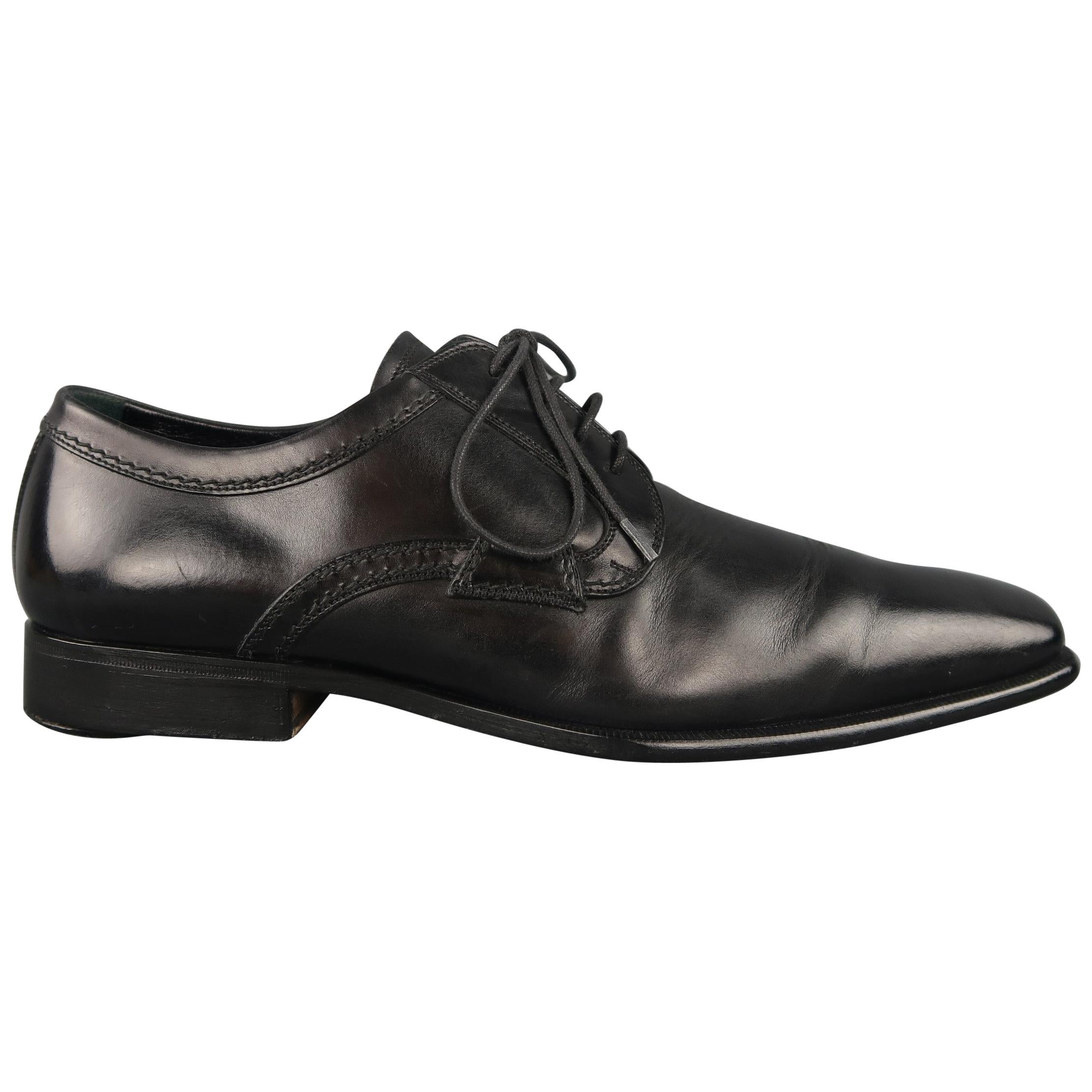 Dolce & Gabbana Black Leather Squared Point Toe Lace Up Dress Shoes