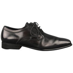 Retro Dolce & Gabbana Black Leather Squared Point Toe Lace Up Dress Shoes