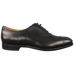 Vintage Barbanera Black Brogue Leather Cap Toe Lace Up Dress Shoes