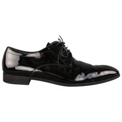 Retro Prada Black Patent Leather Tapered Toe Lace Up Dress Shoes