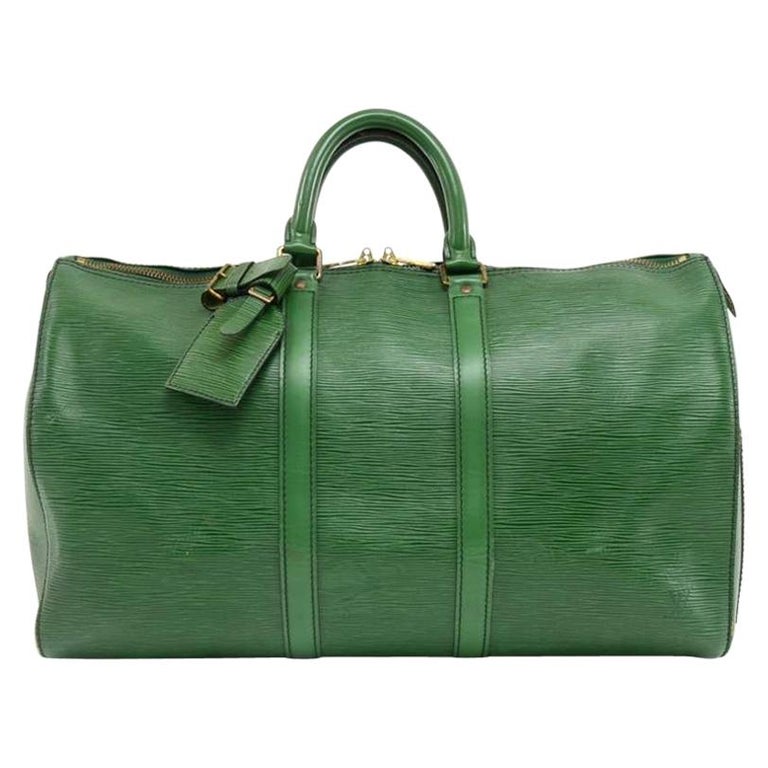 Louis Vuitton Dark Green Leather Men's Weekender Travel Duffle Bag