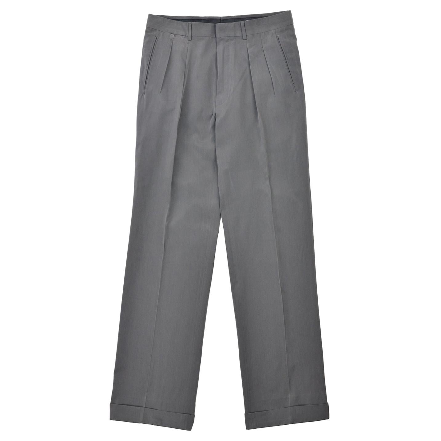 Tom Ford Men's Grey Silk Pleated Straight Trousers For Sale