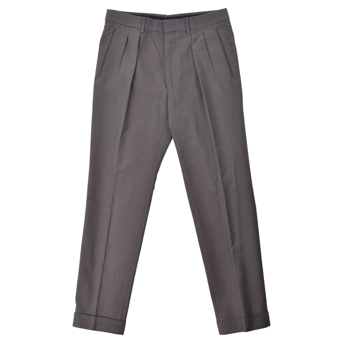 Tom Ford Men's Grey Cotton Pleated Front Trousers For Sale