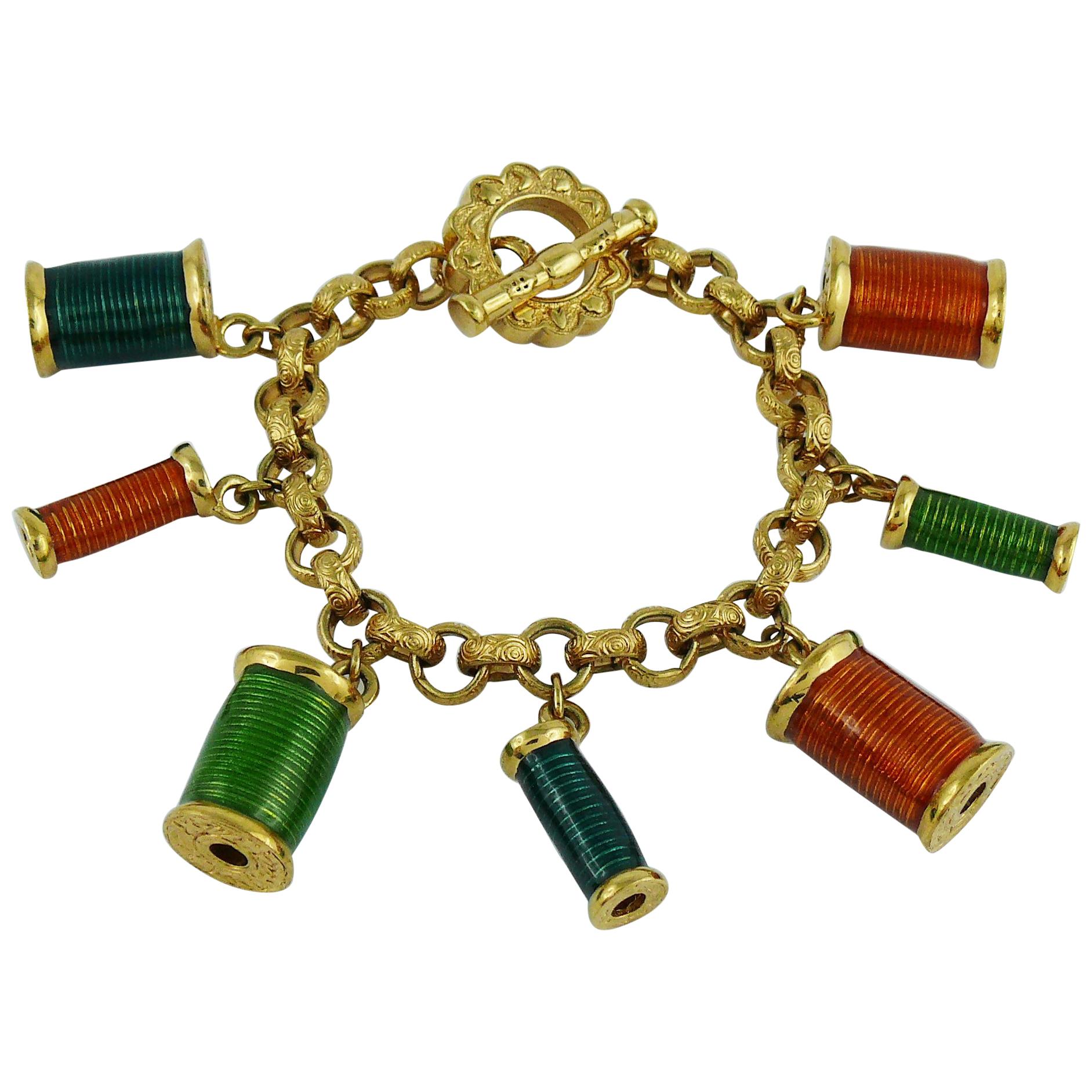 Nina Ricci Vintage Multicolored Sewing Thread Spool Charm Bracelet For Sale