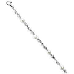 Fine Sterling Silver Rhodium Plating Mother of Pearl Chain Bracelet