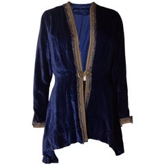 Blue Silk Velvet Vintage Jacket, 1930s