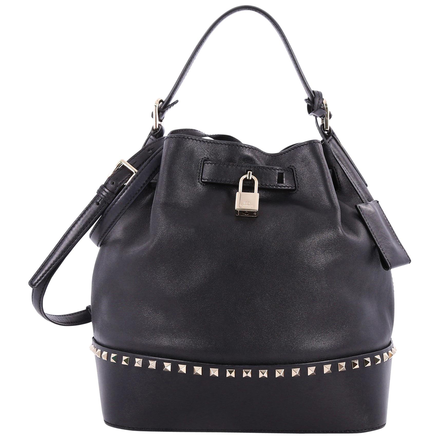 Valentino Rockstud Top Handle Bucket Bag Leather Medium 