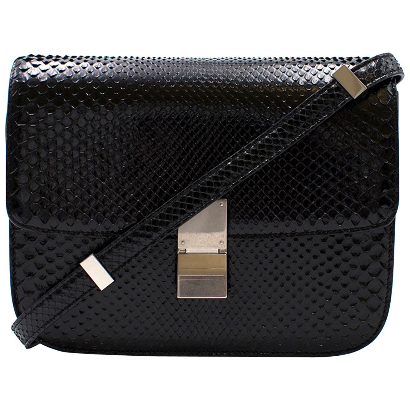 Celine Black Snakeskin Classic Medium Box Bag For Sale