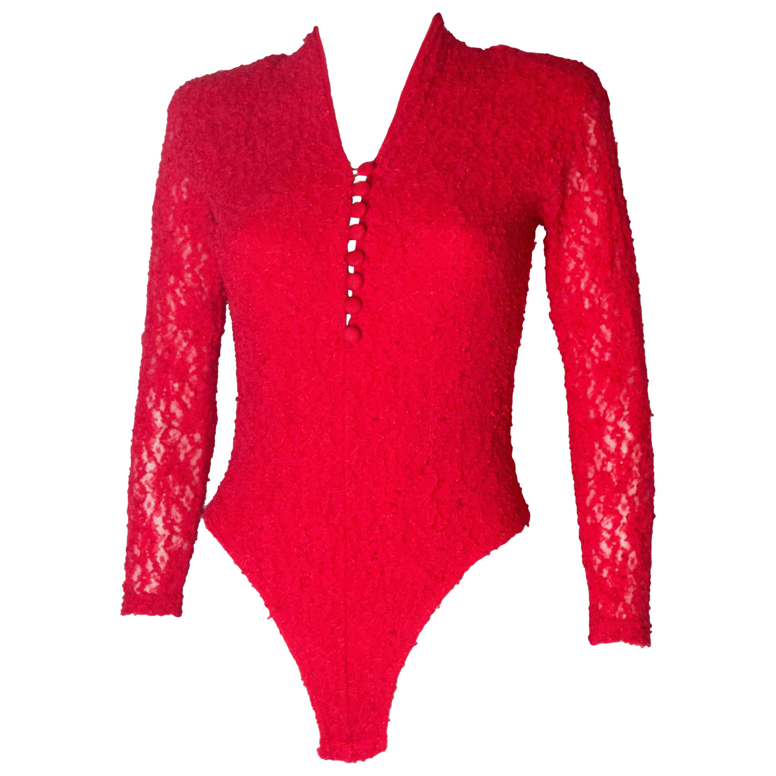 Red Lace Vintage Bodysuit, 1980s  For Sale