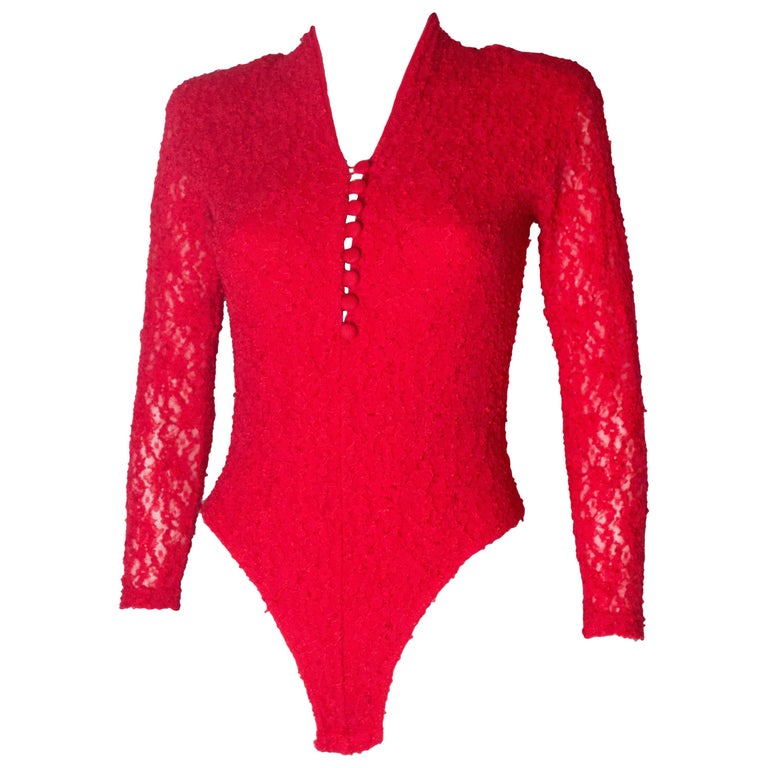 Red Lace Vintage Bodysuit, 1980s For Sale at 1stDibs