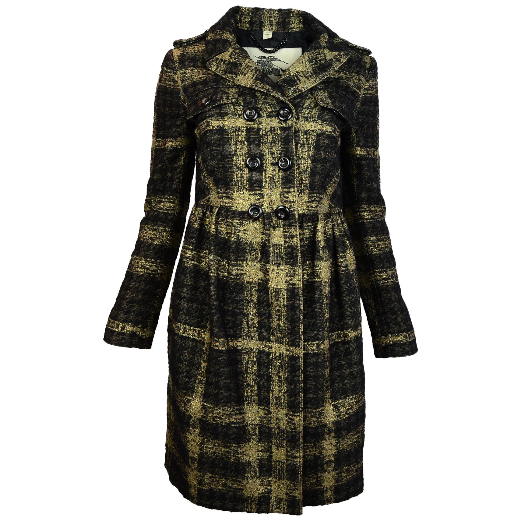 Burberry London Plaid Double Breasted Coat With Pleated Skirt  