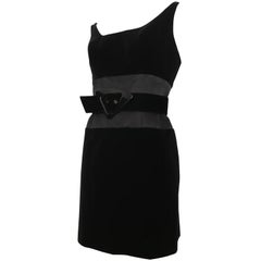 Claude Montana Mini Black Velvet Cocktail Dress with Belt,  1990s 