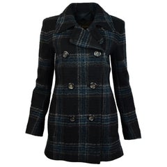 Louis Vuitton Navy Blue Wool Tartan Plaid Double Breasted Jacket 