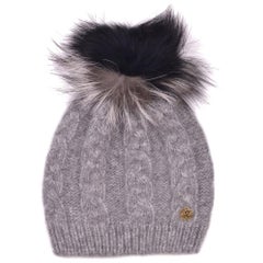 Roberto Cavalli Womens Grey Alpaca Cable Knit Fox Fur Hat