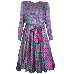 Vintage Stanley Platos Martin Ross Silk Evening Dress with Belt, 1980s
