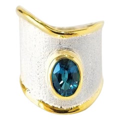 Yianni Creations 1.60 Carat Blue Topaz Fine Silver Palladium Asymmetrical Ring