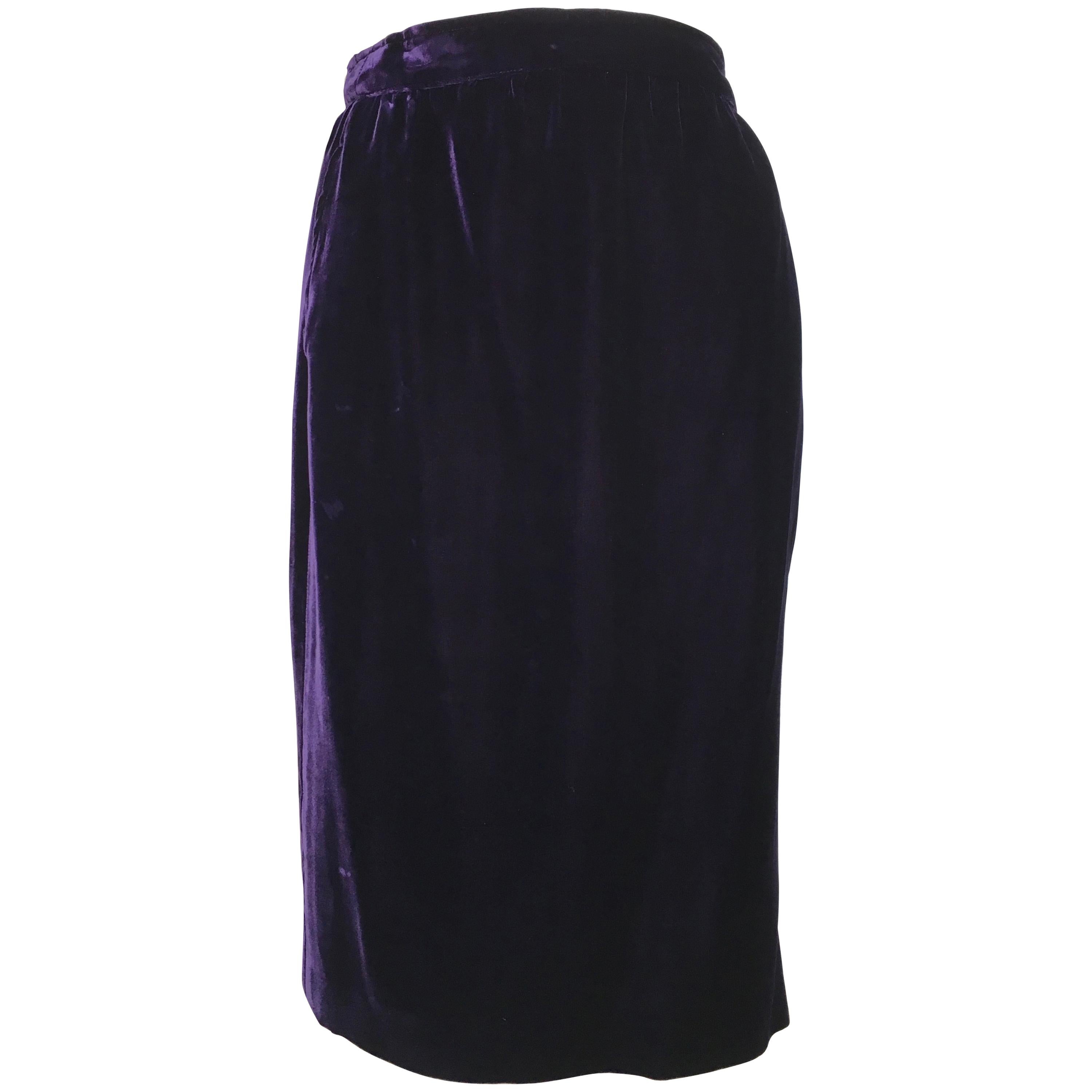 Ungaro Parallele Paris Long Purple Velvet Skirt with Pockets, 1980s  For Sale