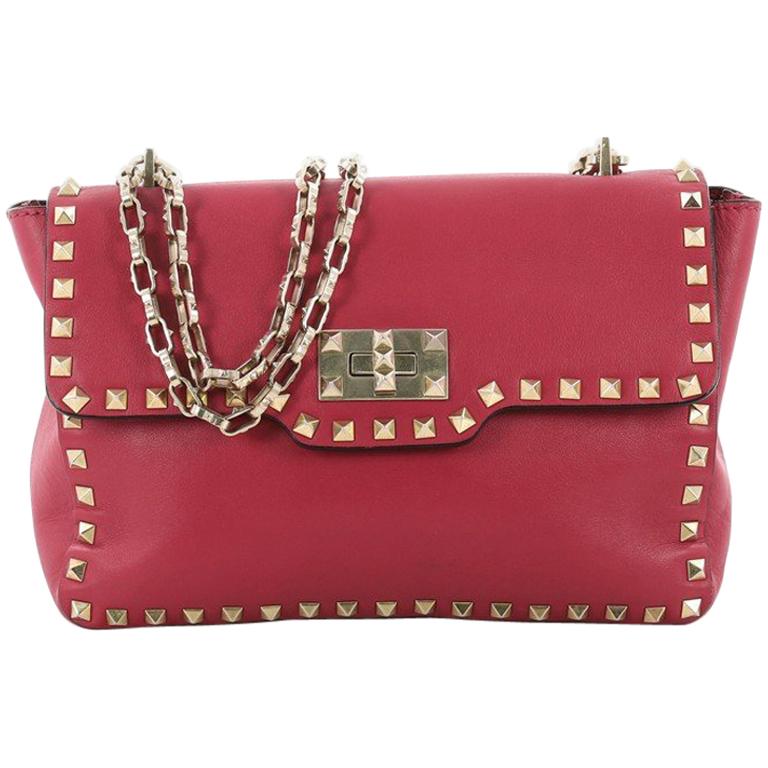 Valentino Rockstud Twist Lock Chain Shoulder Bag Leather Medium