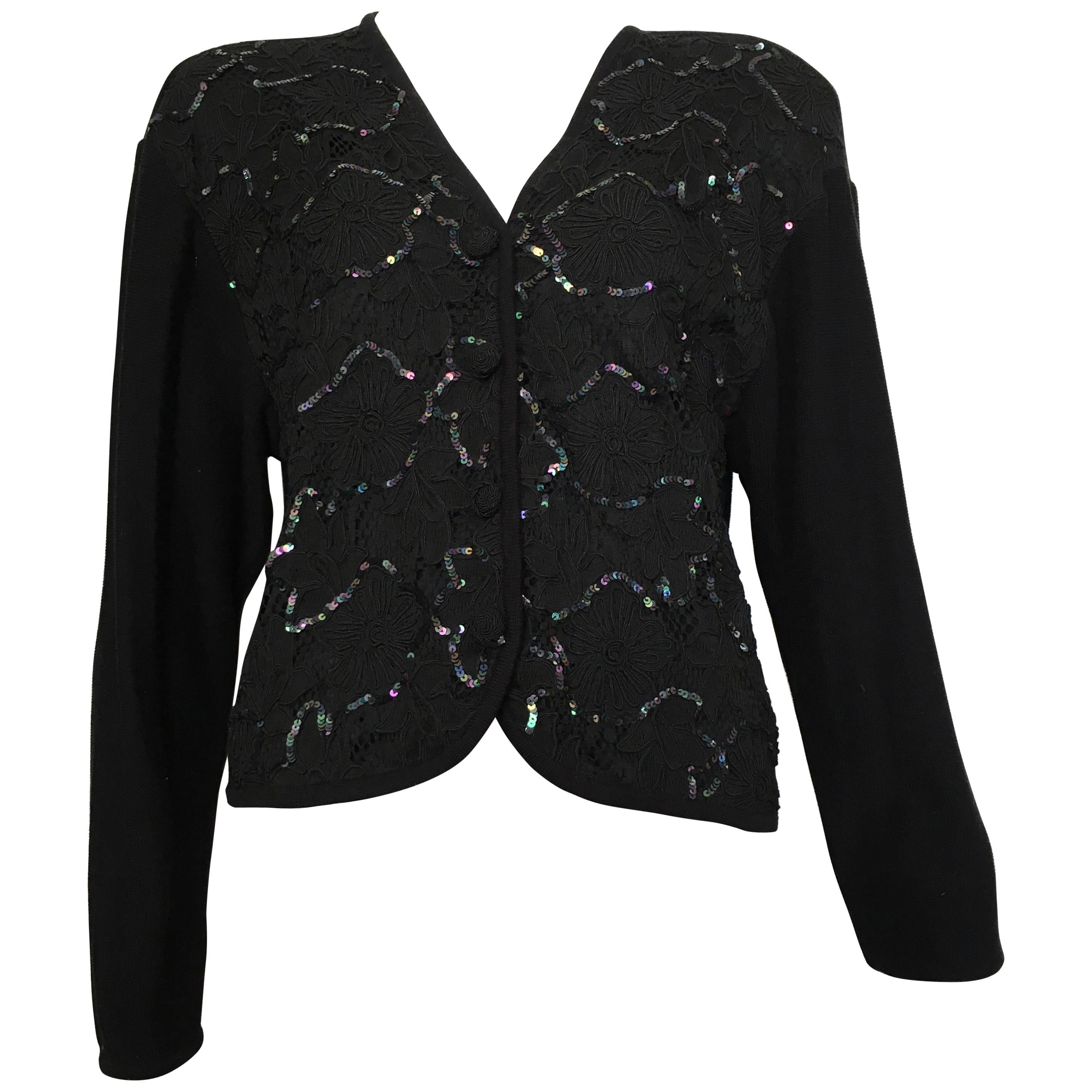 Ungaro Black Knit with Sequin Cardigan, 1990s  For Sale