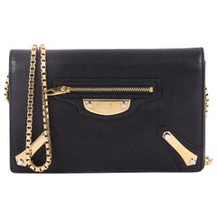 Balenciaga City Metal Plate Flat Studs Wallet on Chain Leather Small