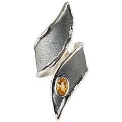 Yianni Creations 0.45 Carat Citrine Fine Silver 950 and Oxidized Rhodium Ring
