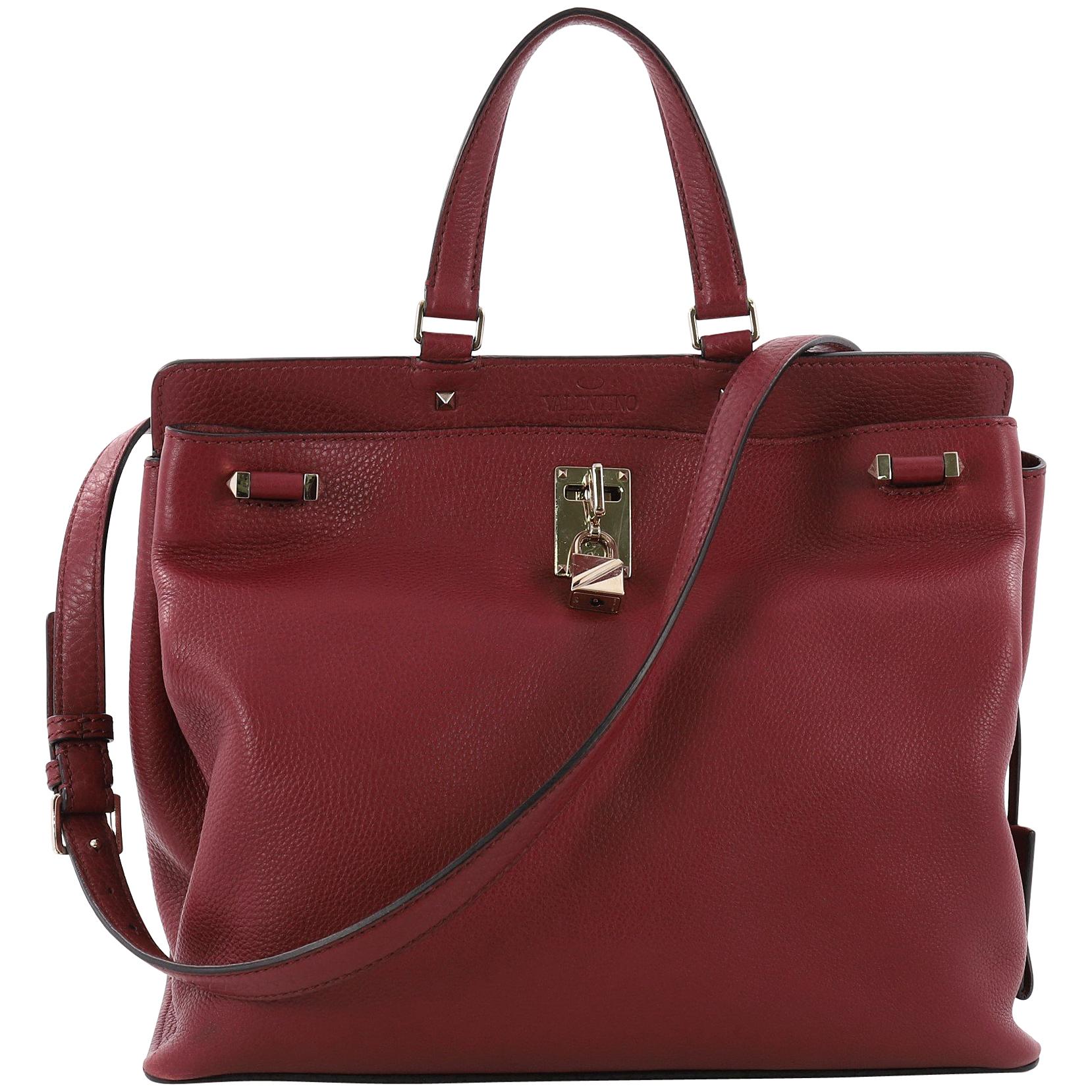 Valentino Joy Lock Top Handle Bag Leather Medium