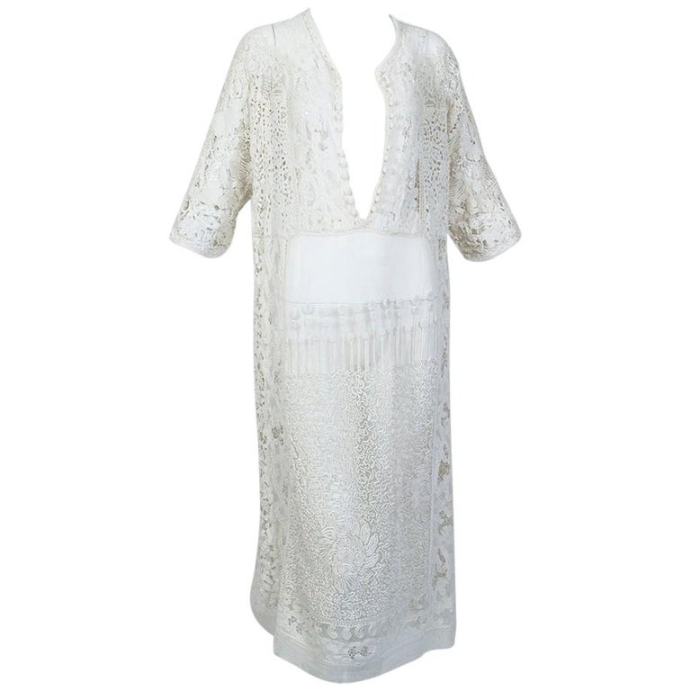 Victorian Waist-Plunging Net and Crochet Kaftan, 1890s For Sale at 1stdibs