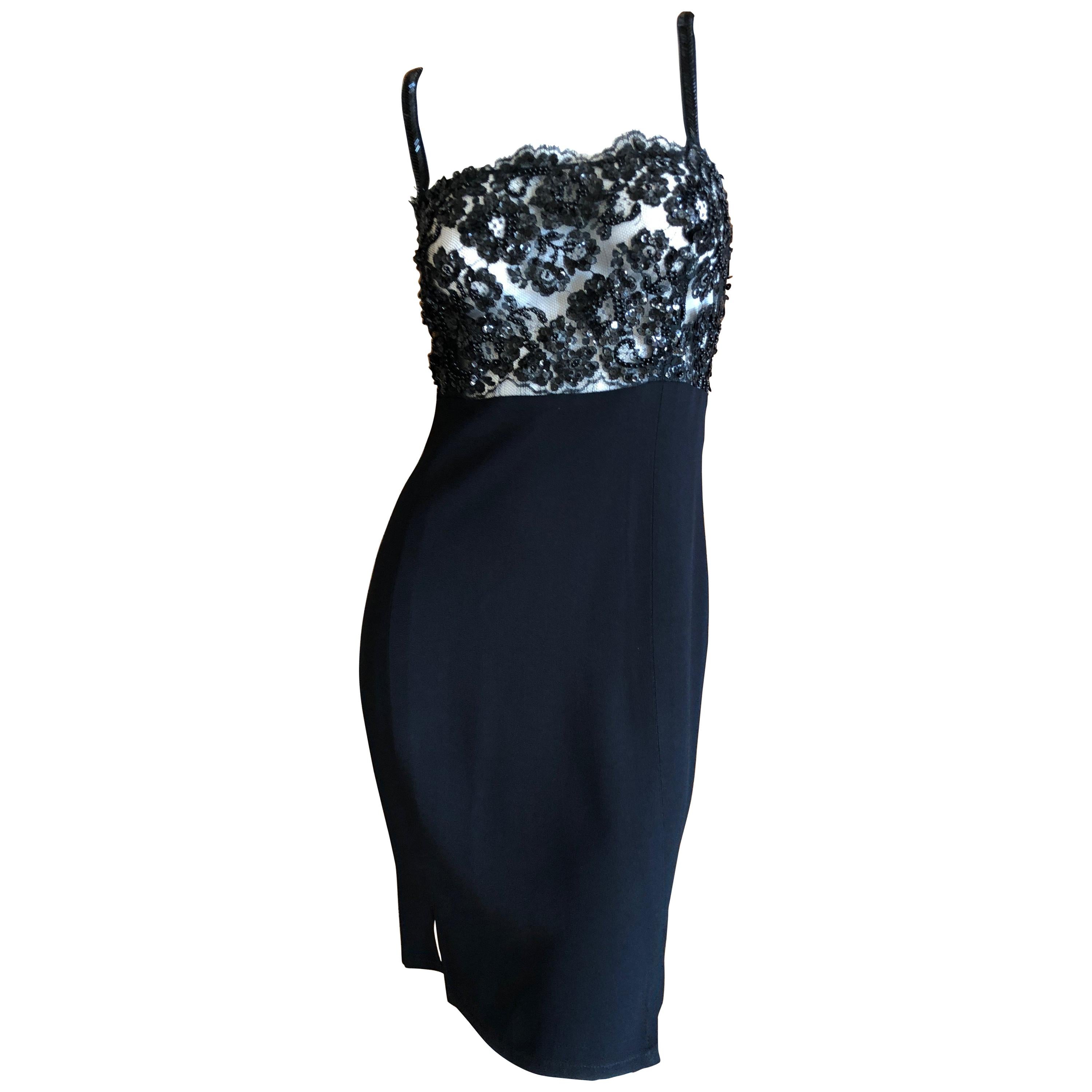 Sonia Rykiel LBD with Sheer Sequin Accented Lace Bodice For Sale