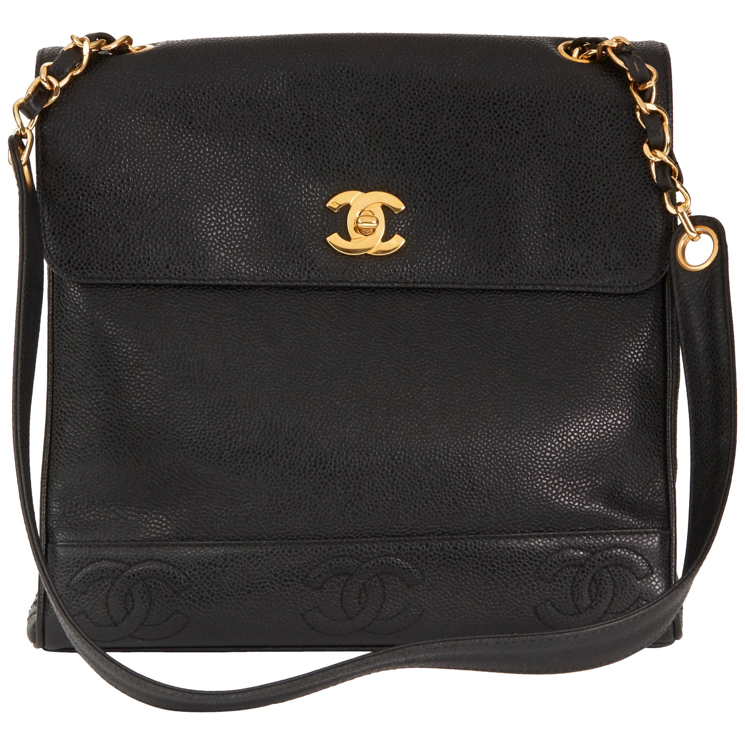 1996 Chanel Black Caviar Leather Vintage Shoulder Bag 