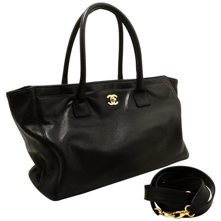 Chanel Black Gold Executive Tote Caviar Shoulder Bag Handbag For Chanel Black Gold Executive Tote Caviar Shoulder Bag Handbag For