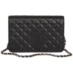 2013 Chanel Black Quilted Lambskin Diamond CC Wallet on Chain
