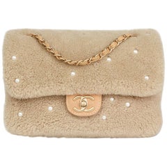 Chanel Light Beige Pearl Shearling and Lambskin Single Flap Bag