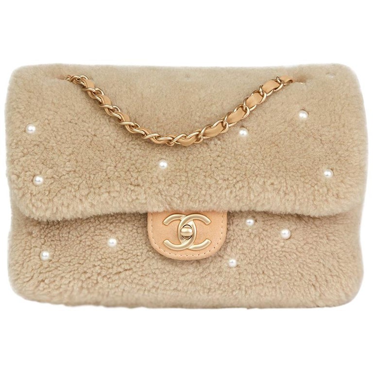 Chanel Light Beige Pearl Shearling and Lambskin Single Flap Bag, 2014