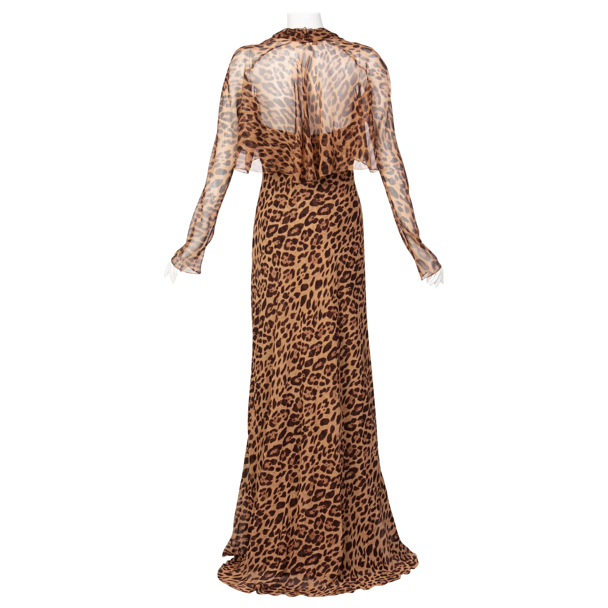 Trägerloses Abendkleid und Schal aus Seide mit Leopardenmuster von Pamella Roland im Angebot