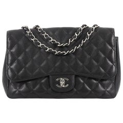 Used Chanel Classic Single Flap Bag Quilted Caviar Jumbo