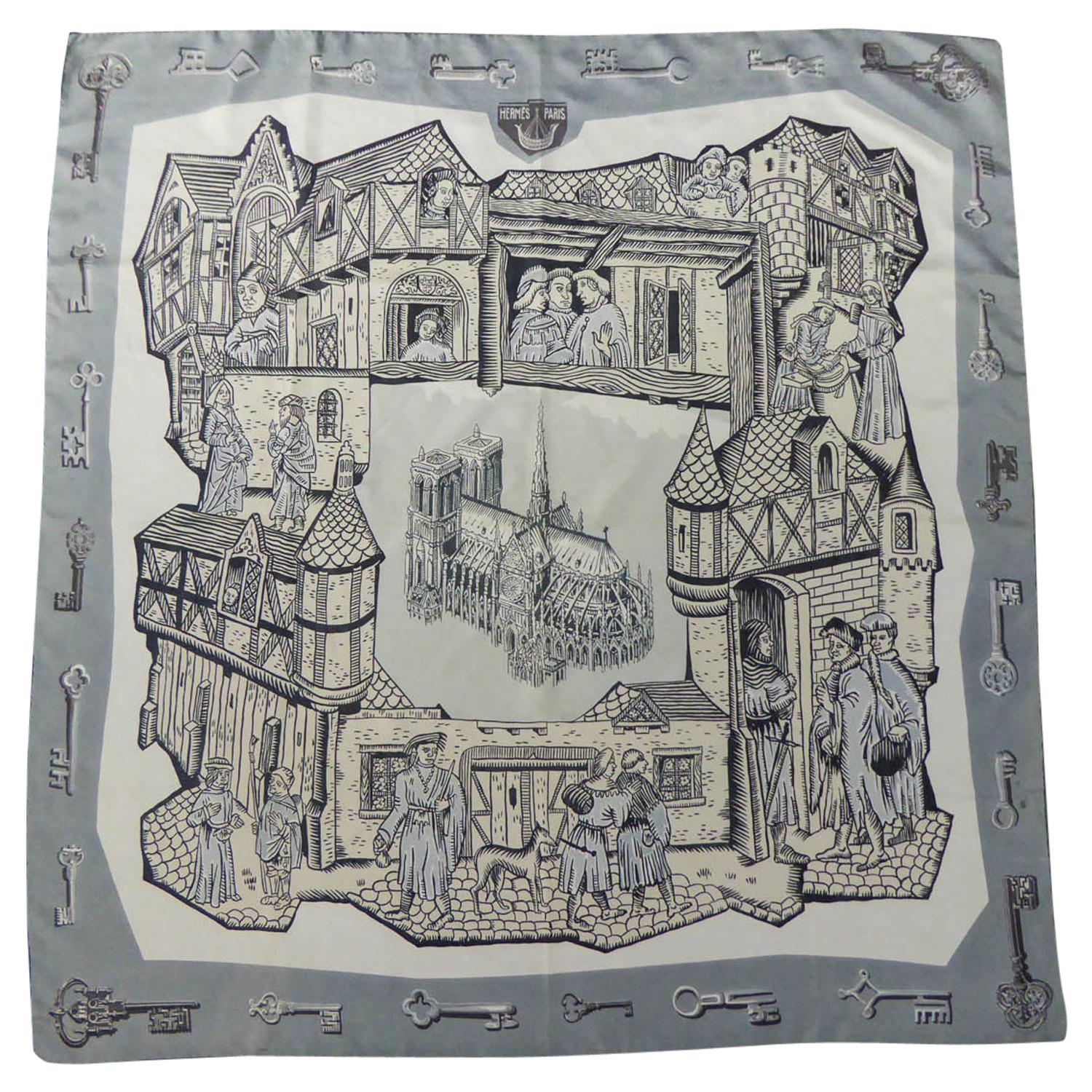 Hermès Le Moyen Age or Vieux Paris Scarf by Christiane Vauzelle, Circa 1960