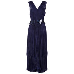 Issey Miyake Blue Pleated Maxi Dress and Lucite Belt 